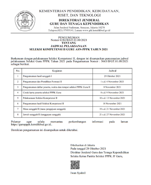 Jadwal pemilihan formasi PPP guru tahap dua